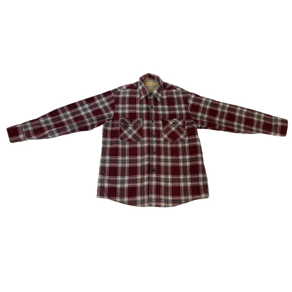 Vintage Sears Fieldmaster Quilted Plaid Shirt Jacket Burgundy Mens L